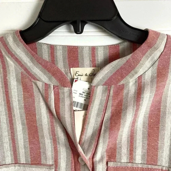 Emil& Joe NWT Dusty Rose Pink Striped  Dress Linen& Cotton Blend Size Medium - Picture 3 of 8